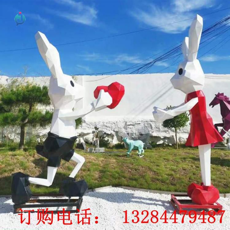 不銹鋼愛情主題兔子雕塑