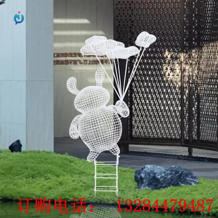 不銹鋼卡通鏤空兔子雕塑