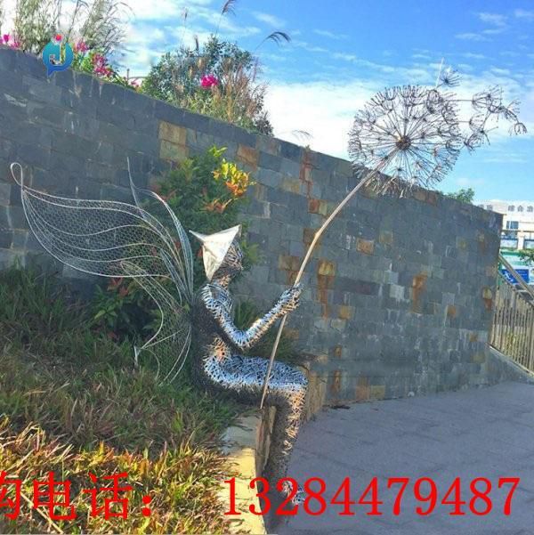 不銹鋼精靈拿蒲公英雕塑