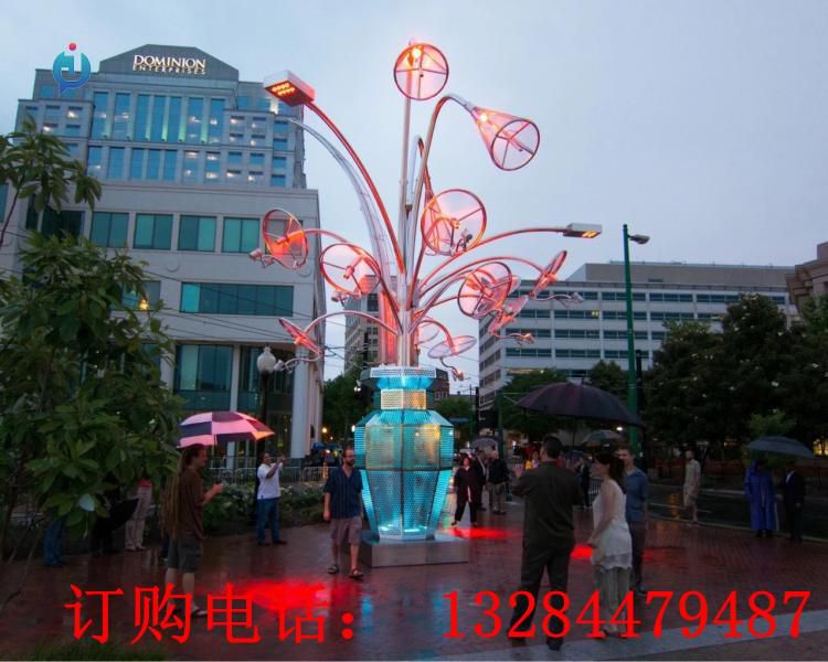 不銹鋼發(fā)光喇叭花雕塑