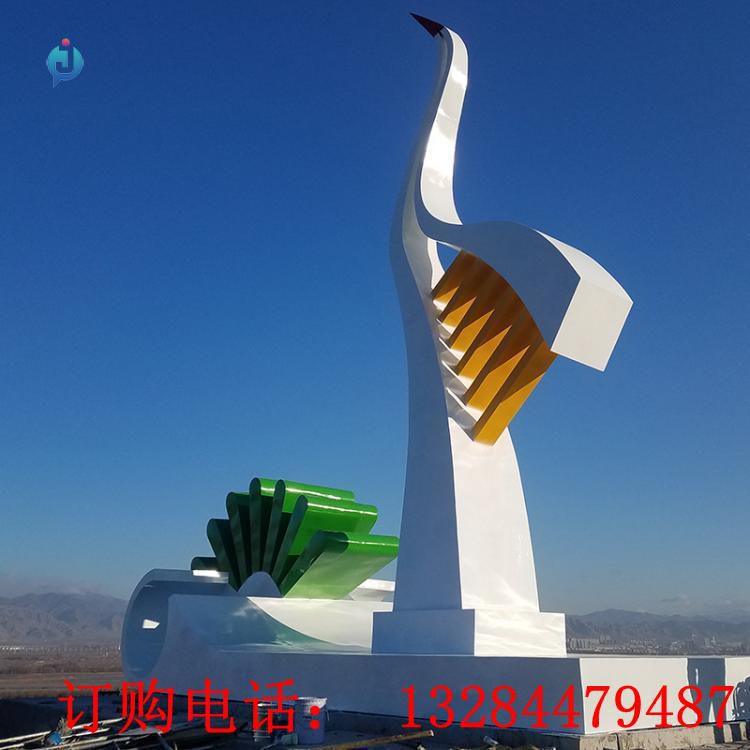 大型不銹鋼抽象鶴雕塑