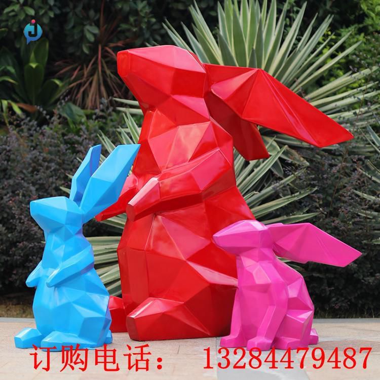 不銹鋼幾何兔子雕塑