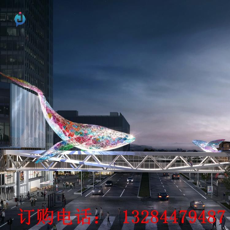 大型不銹鋼發(fā)光鯨魚雕塑