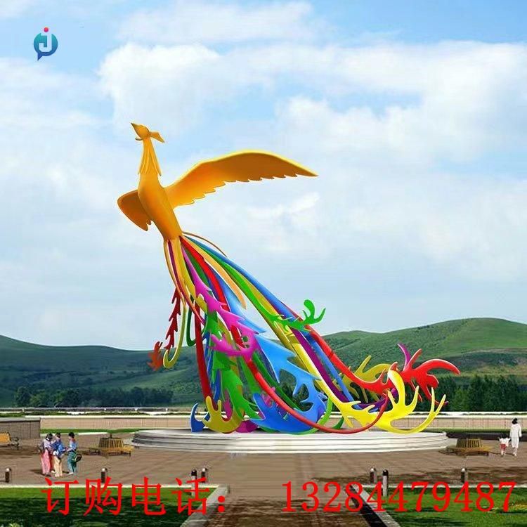 大型不銹鋼彩繪鳳凰雕塑
