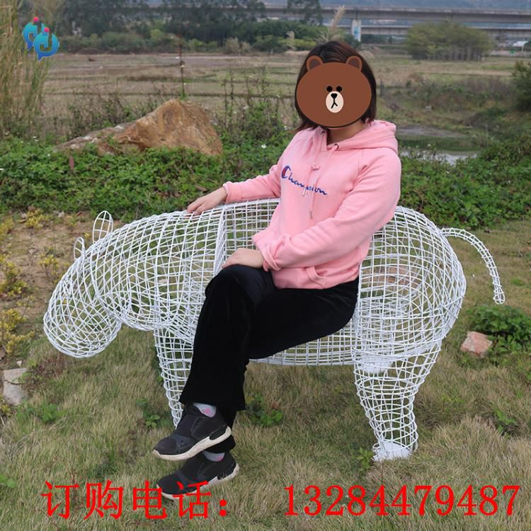 不銹鋼鏤空河馬座椅雕塑