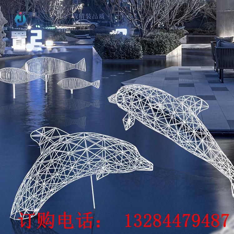 不銹鋼鏤空編織海豚雕塑