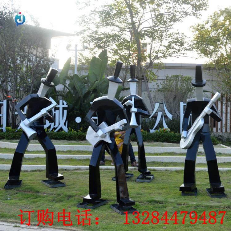 不銹鋼抽象人物樂隊雕塑