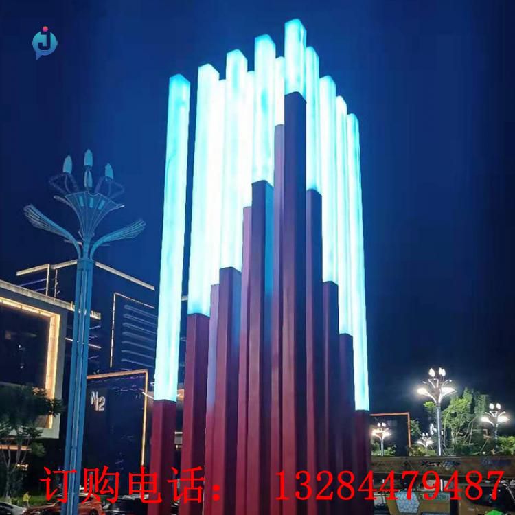 不銹鋼發(fā)光柱雕塑