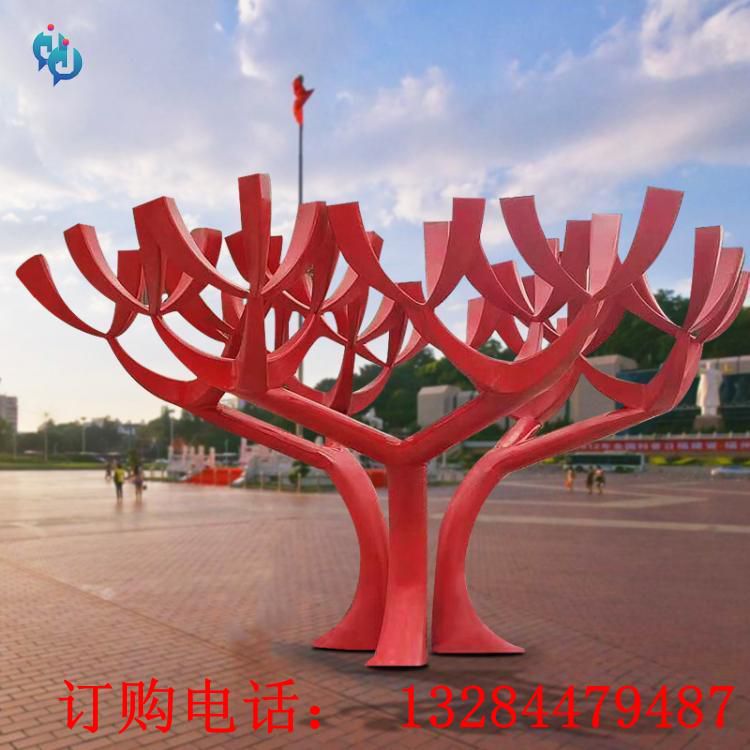 不銹鋼紅色景觀樹雕塑