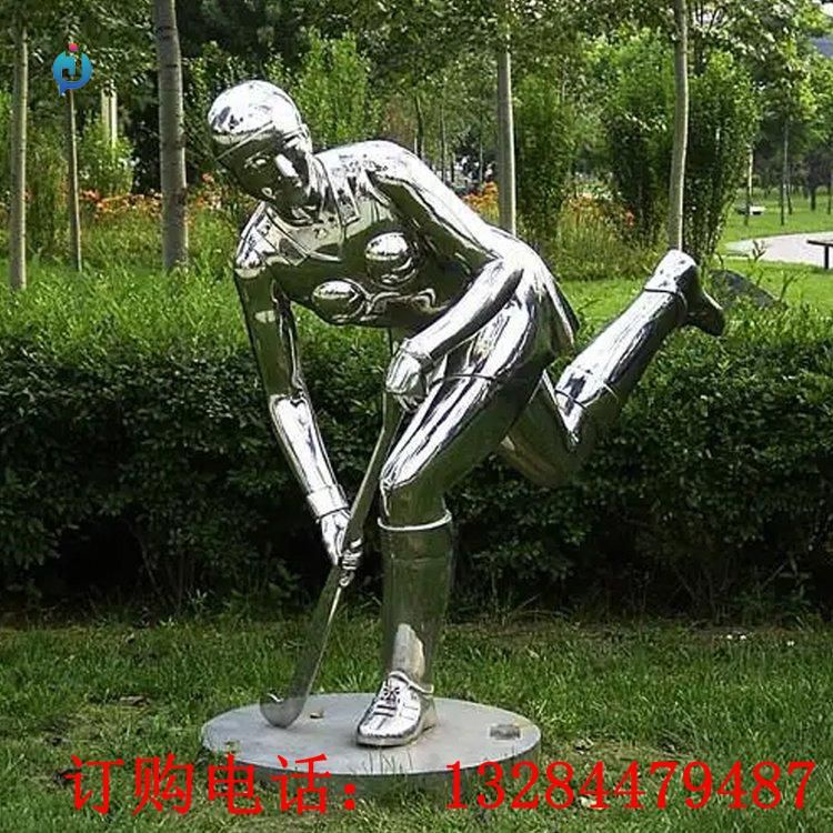 不銹鋼人物打高爾夫雕塑