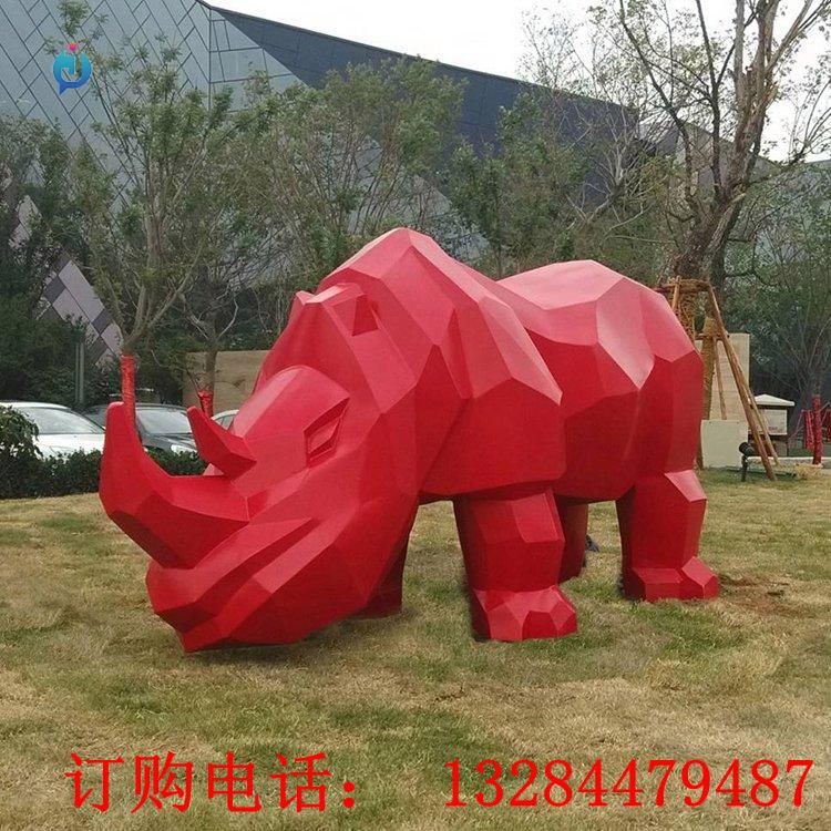 不銹鋼幾何犀牛雕塑