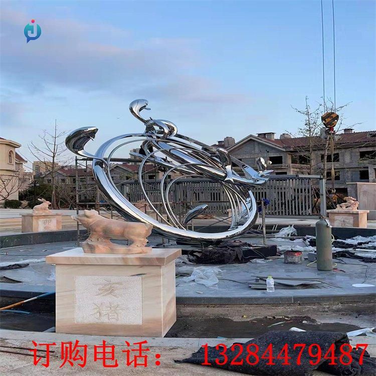 不銹鋼圓環(huán)魚躍龍門雕塑