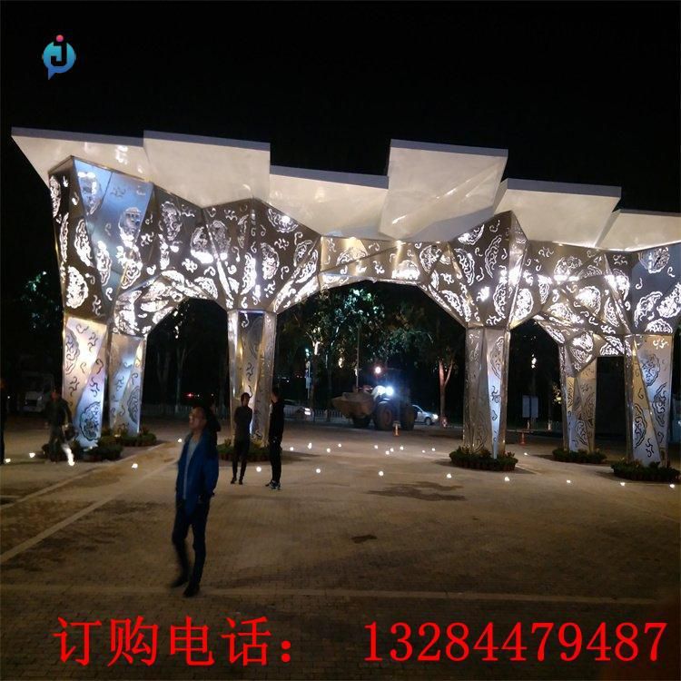 不銹鋼發(fā)光廊架雕塑