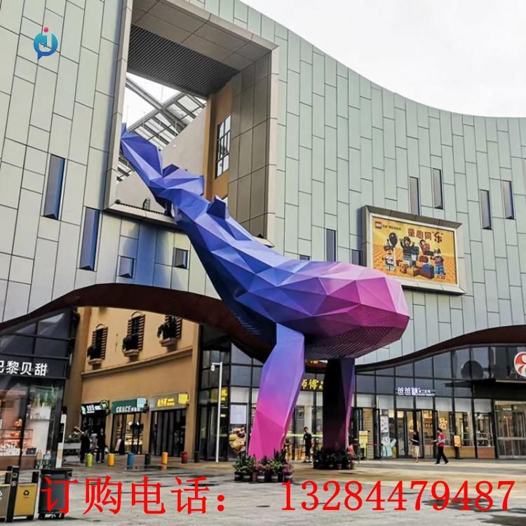 大型不銹鋼鯨魚商場(chǎng)門口雕塑