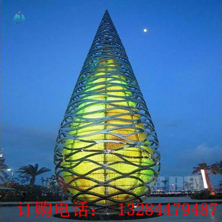 不銹鋼發(fā)光水滴雕塑