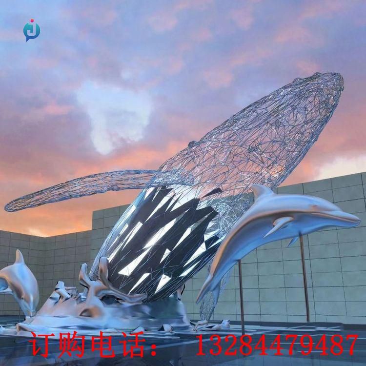 大型不銹鋼拉絲鯨魚(yú)雕塑