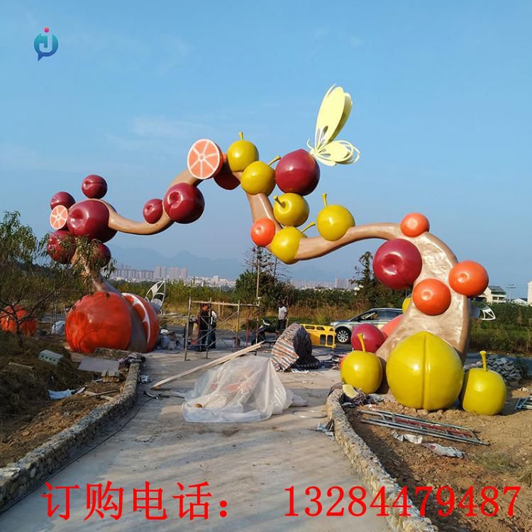 大型不銹鋼水果門頭雕塑