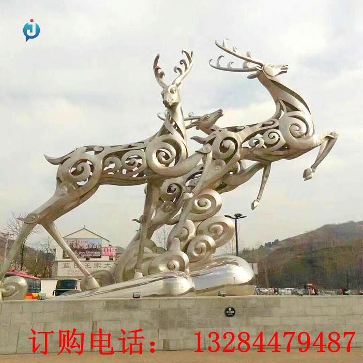 大型不銹鋼抽象梅花鹿雕塑