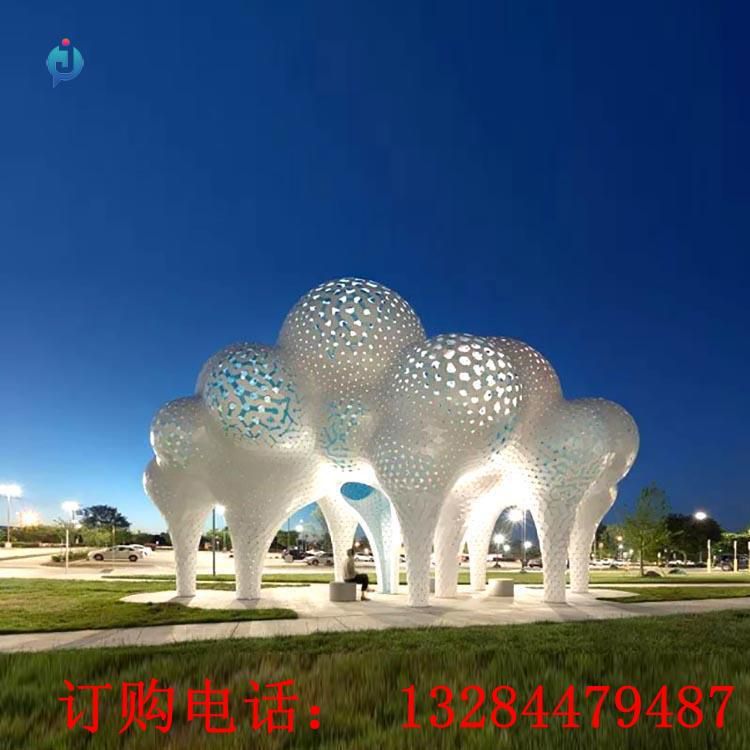 大型不銹鋼圓球廊架雕塑