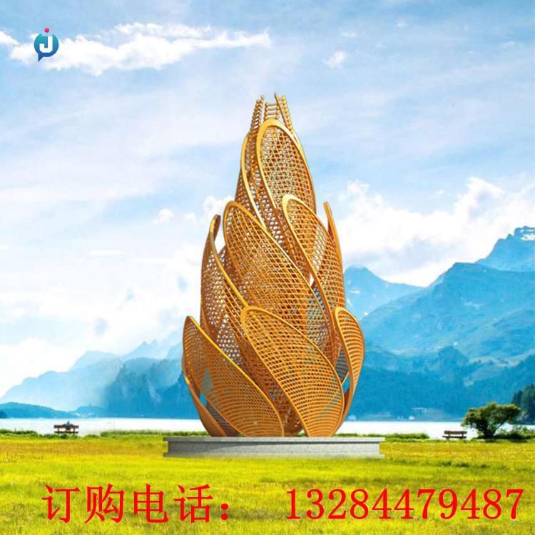 大型不銹鋼鏤空麥穗雕塑