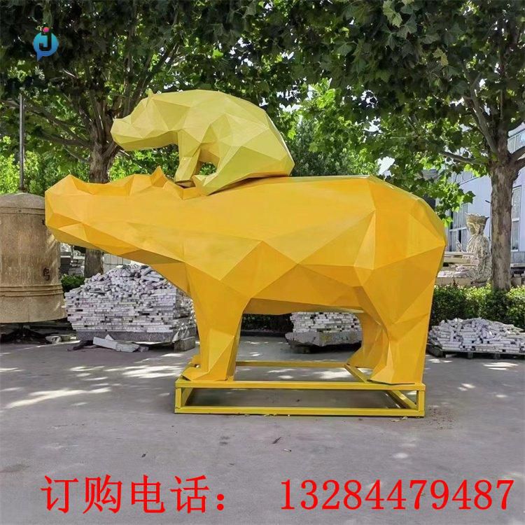 不銹鋼幾何河馬雕塑
