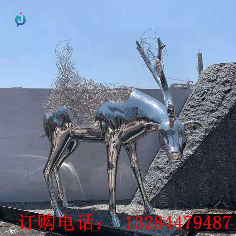 不銹鋼鏡面拉絲鹿雕塑