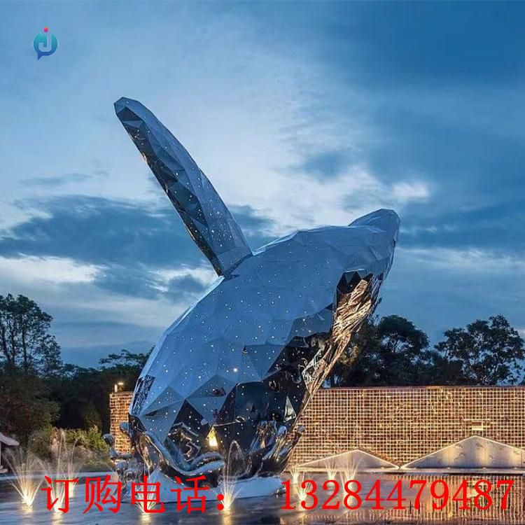 大型不銹鋼幾何鯨魚雕塑