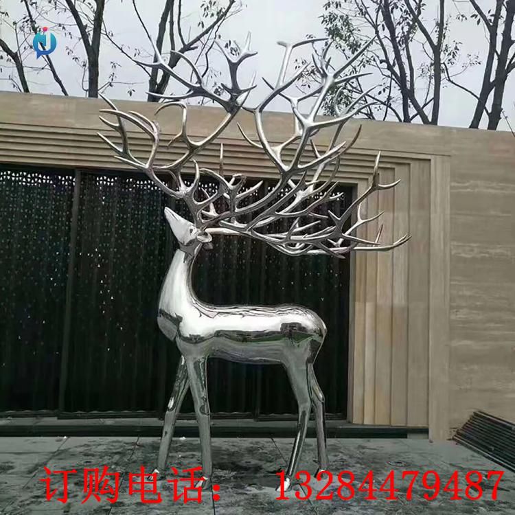 不銹鋼鏡面樹枝鹿雕塑