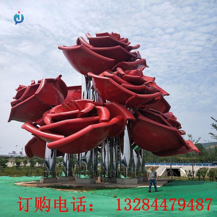 大型不銹鋼玫瑰花雕塑