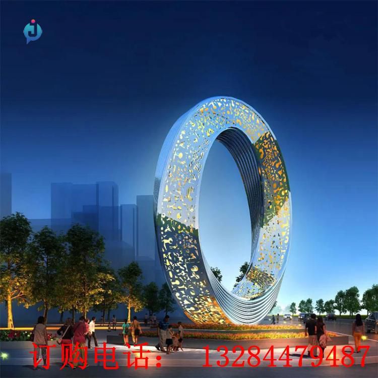 大型不銹鋼發(fā)光圓環(huán)雕塑