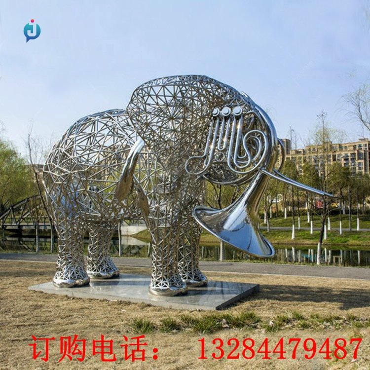 不銹鋼抽象鏤空大象雕塑