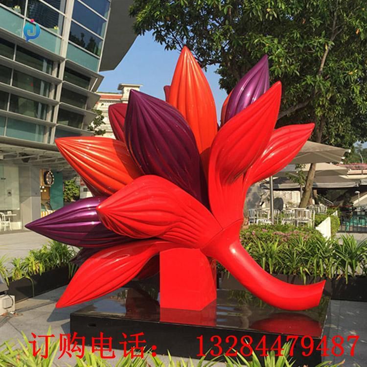 不銹鋼大型彩繪荷花雕塑