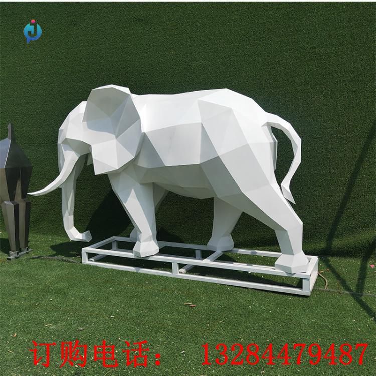 不銹鋼幾何噴漆大象雕塑