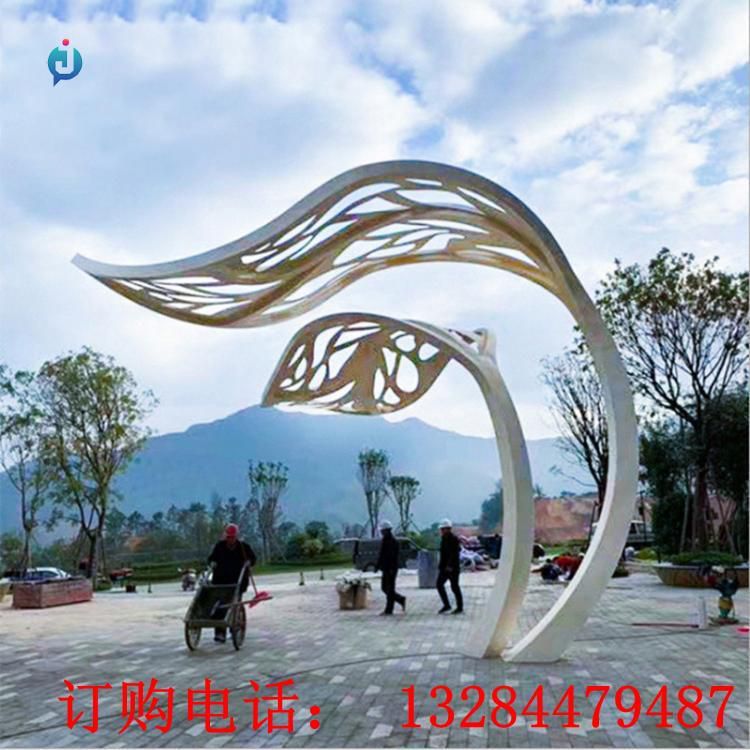 不銹鋼抽象樹葉廊架雕塑