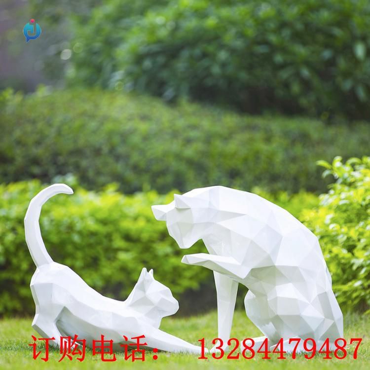 不銹鋼幾何招財貓雕塑