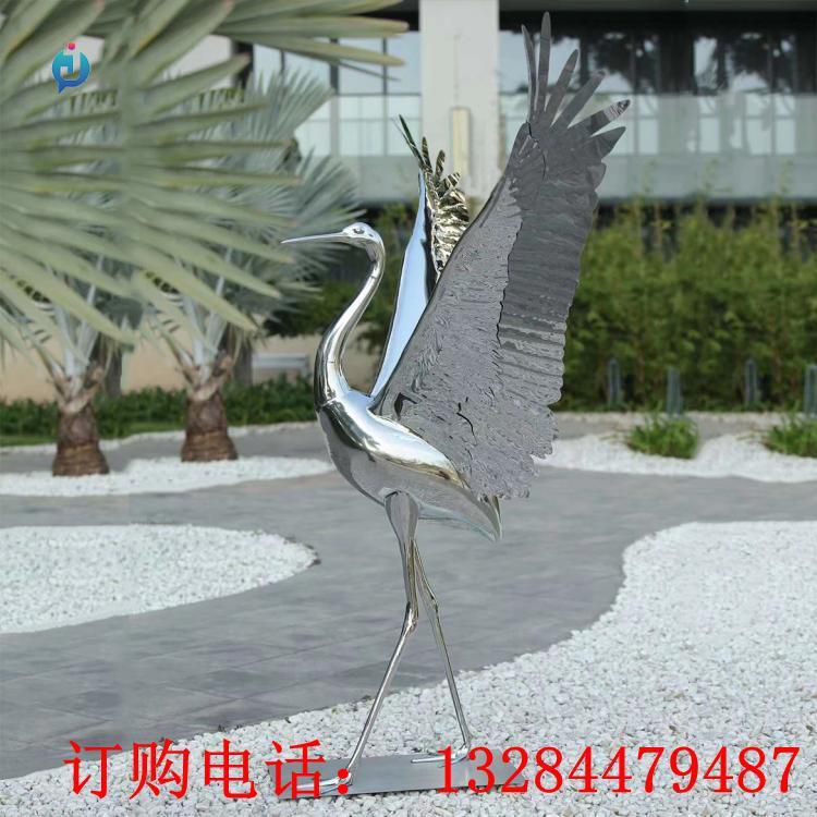 不銹鋼鏡面仙鶴雕塑