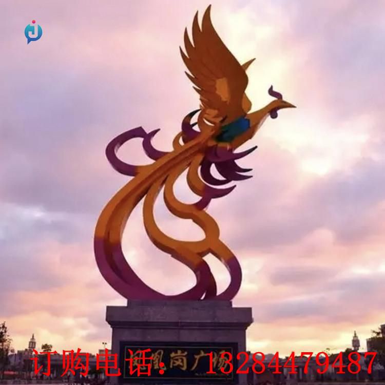 大型不銹鋼彩繪鳳凰雕塑