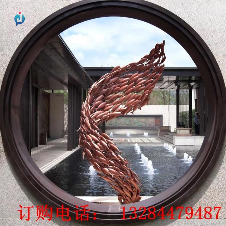 不銹鋼圓環(huán)魚群雕塑