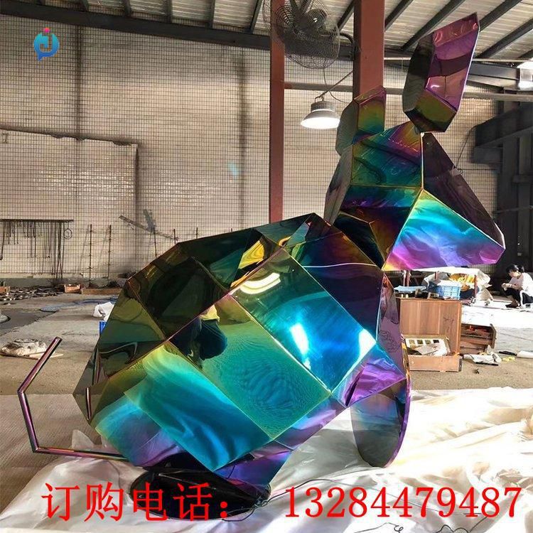 不銹鋼幾何龜兔雕塑