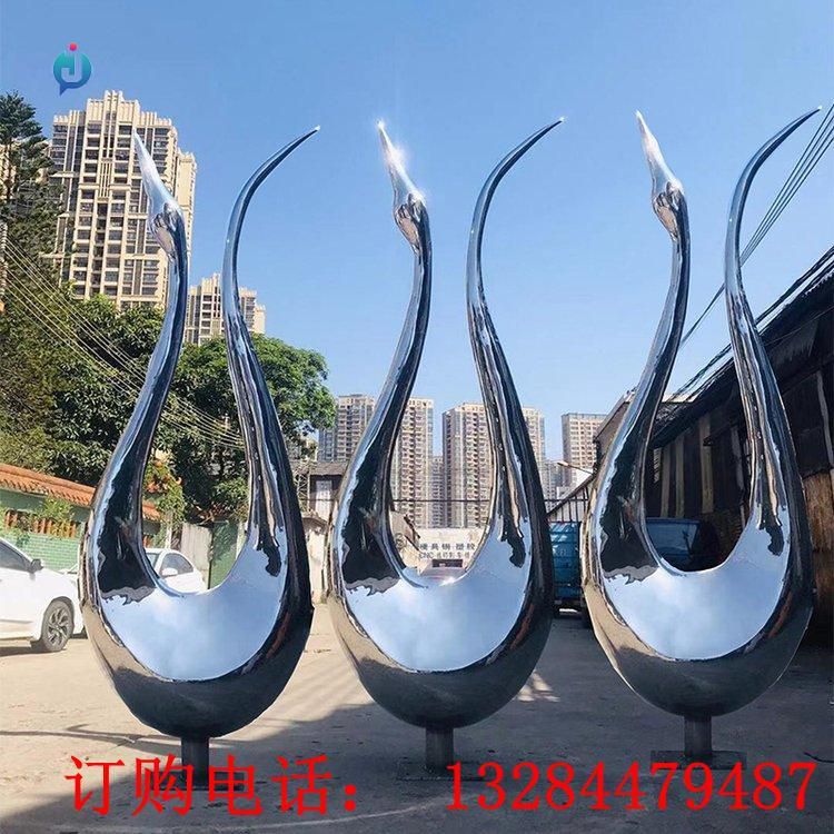 不銹鋼抽象鏡面天鵝雕塑