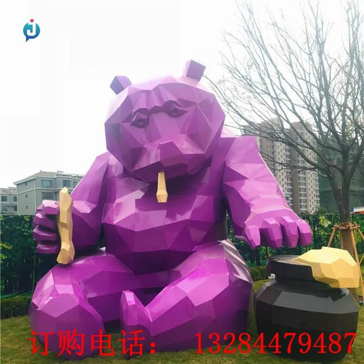 不銹鋼幾何網(wǎng)紅熊雕塑