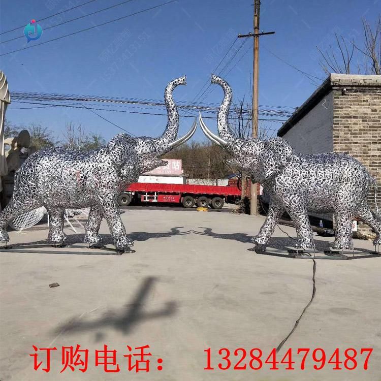 不銹鋼鏤空大象雕塑