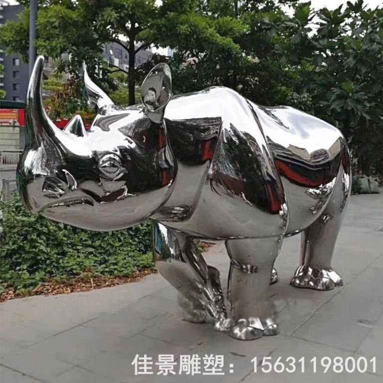 不銹鋼園林鏡面犀牛雕塑