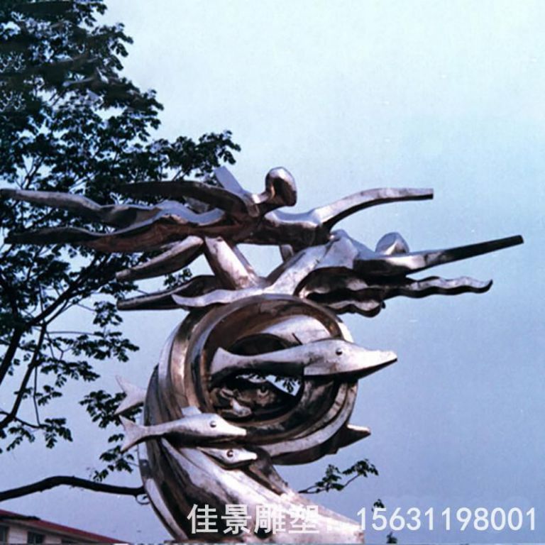 不銹鋼園林游泳人物雕塑