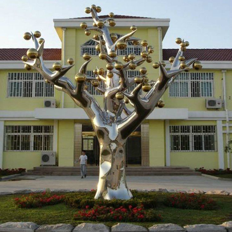 不銹鋼園林鏡面抽象樹雕塑