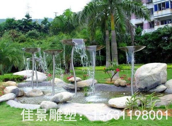 不銹鋼抽象花朵噴泉雕塑