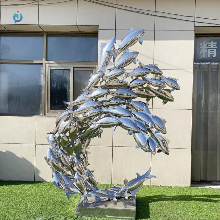 不銹鋼園林抽象魚雕塑