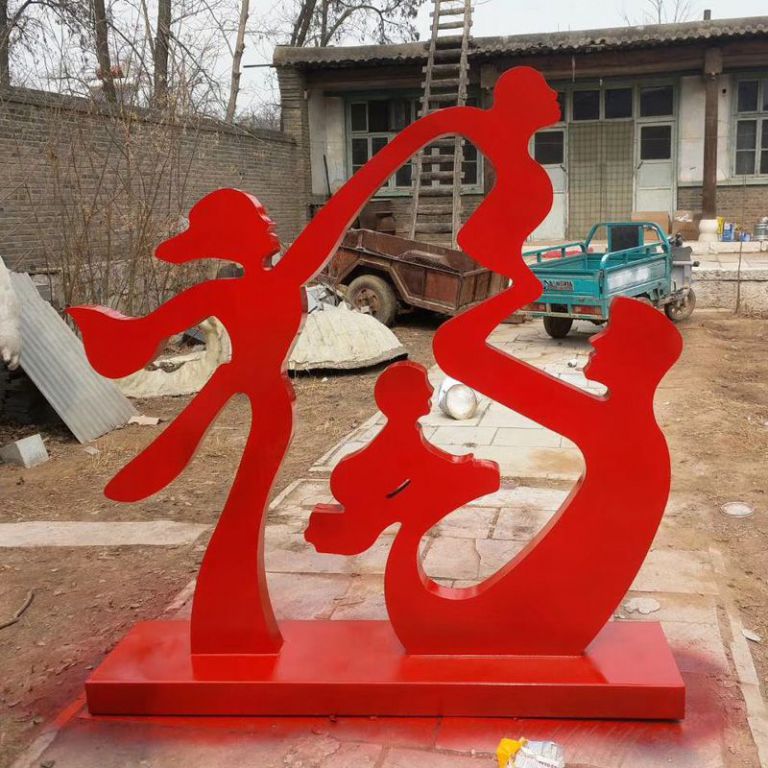 不銹鋼抽象一家四口福字雕塑