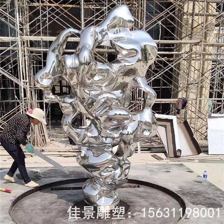 不銹鋼鏡面抽象太湖石雕塑