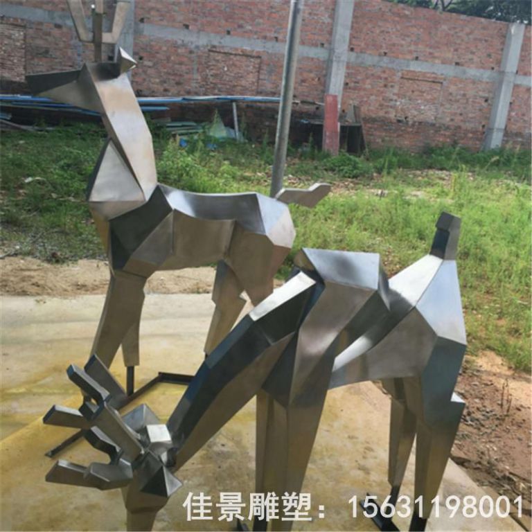 不銹鋼幾何小鹿城市雕塑